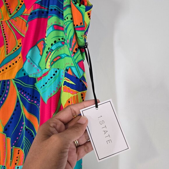 1. State Multicolor Tropical Leaf Print Maxi Dress Women's XL Extra Large NEW - Picture 10 of 10